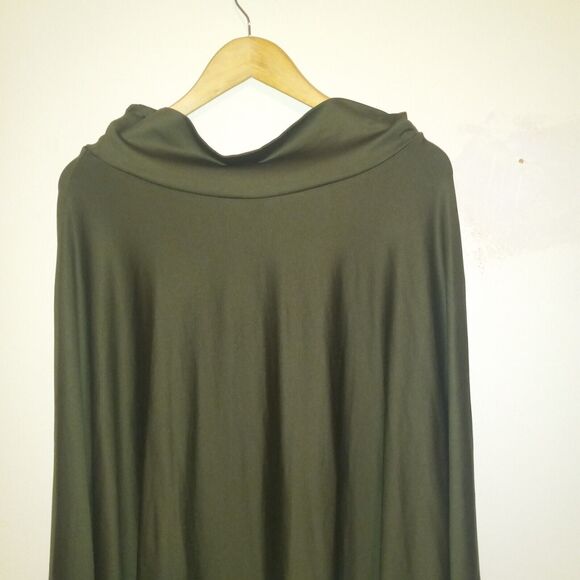A'Nue Ligne Small Mock Neck Poncho Cape-Dark Green-Slinky-Lagenlook-USA Made - Picture 2 of 7